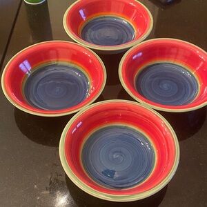 Royal Norfolk Mambo Pattern StonewareRed and Blue Soup or Cereal Bowls Set of 4